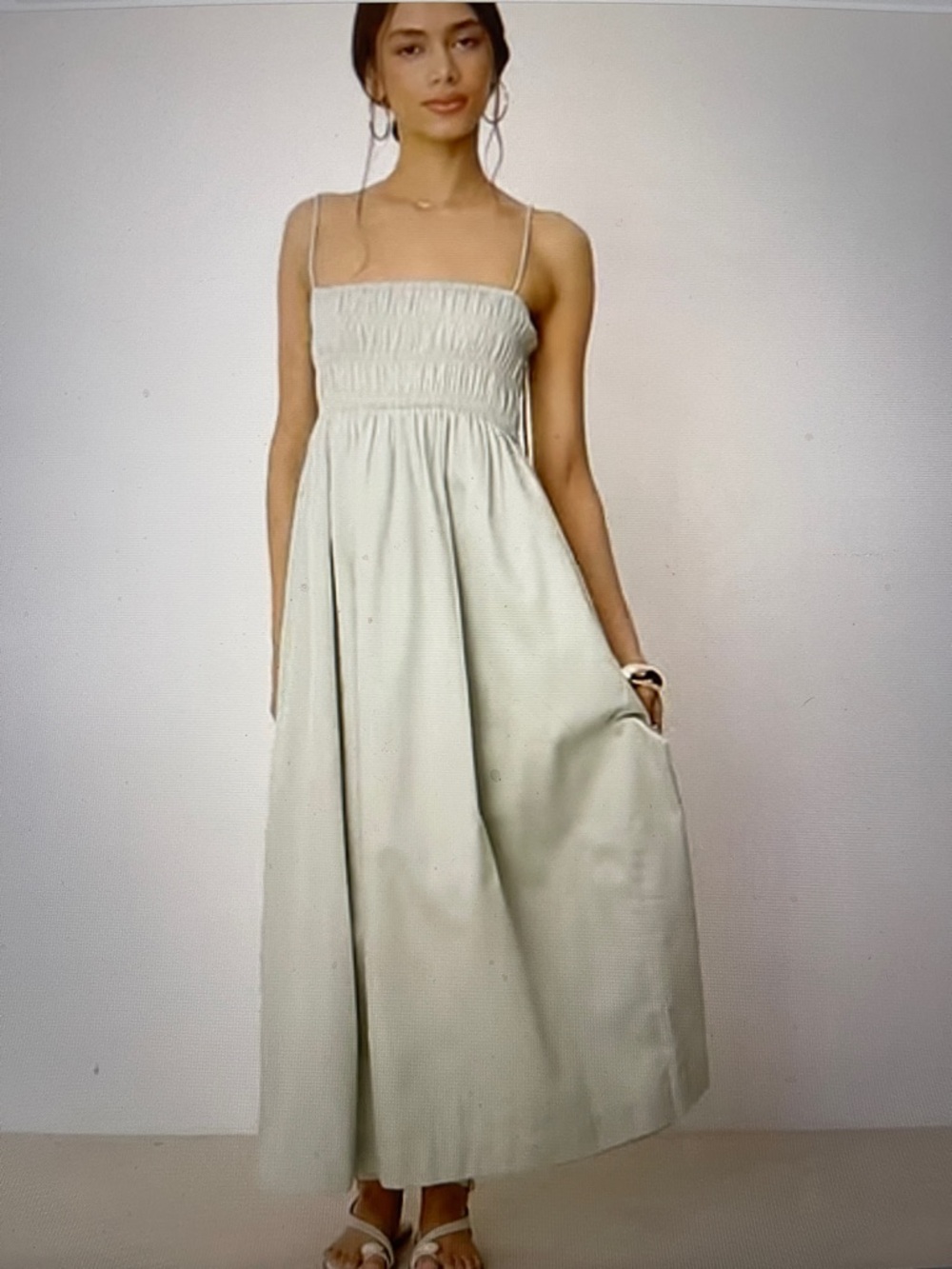 NWT ASOS Sage Green Smocked Maxi Dress with Tie Straps